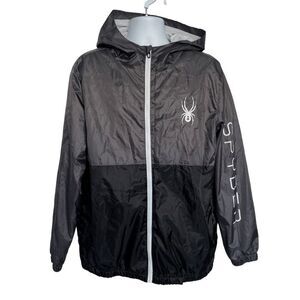 Spyder Windbreaker Jacket Full Zip Hooded Black Gray Men’s XL